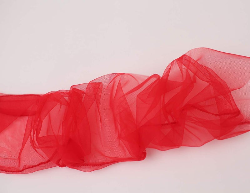 QRBTSCL Women's Wedding Bridal Mesh Tulle Glove Long Opera Costume Party Gloves 27" Elbow Length Sheer Gloves Red - Image 4